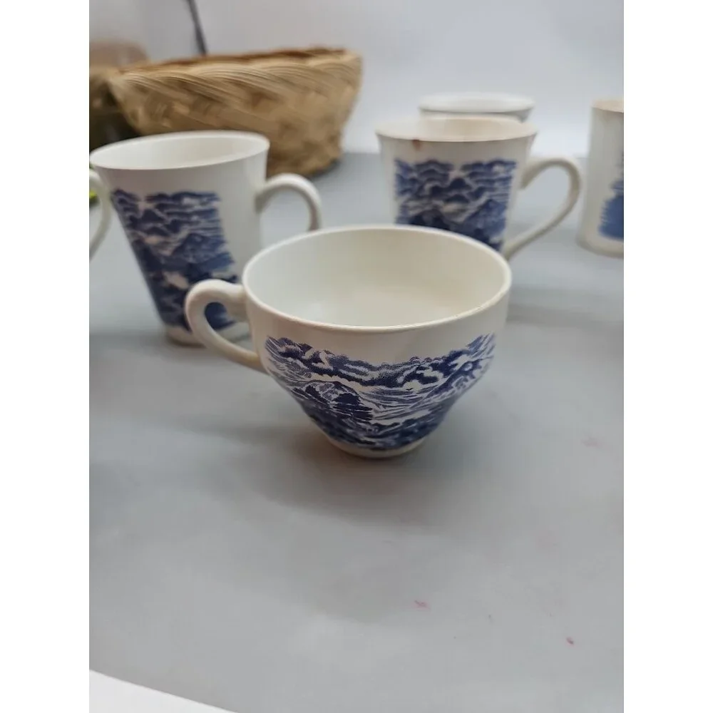 7 Vintage Royal Warwick China Coffee Mugs Lochs of Scotland 2 No Chips Rest Chip